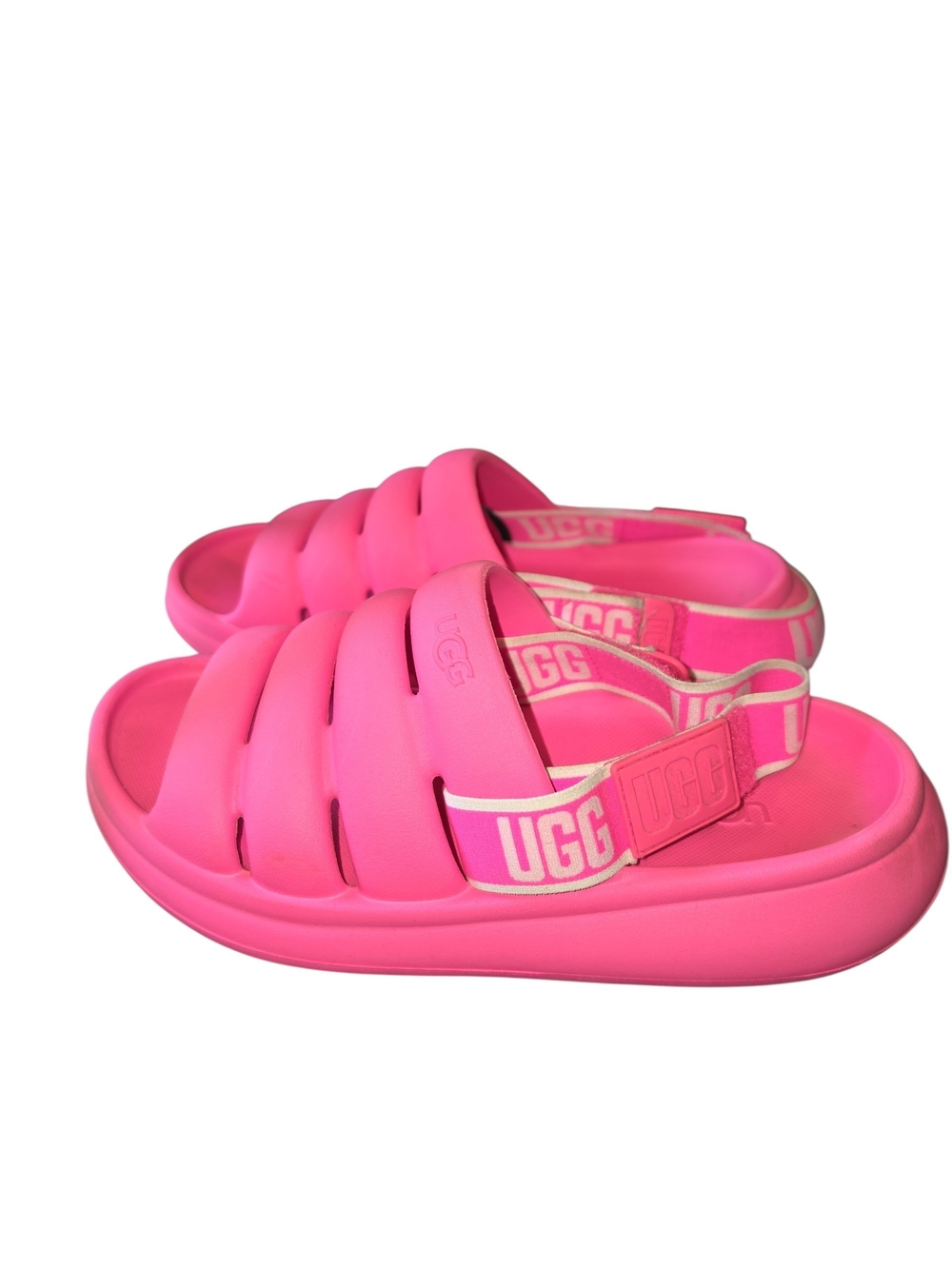 UGG Pink Puffy Slide Sandals with Logo Strap Sz 9 W